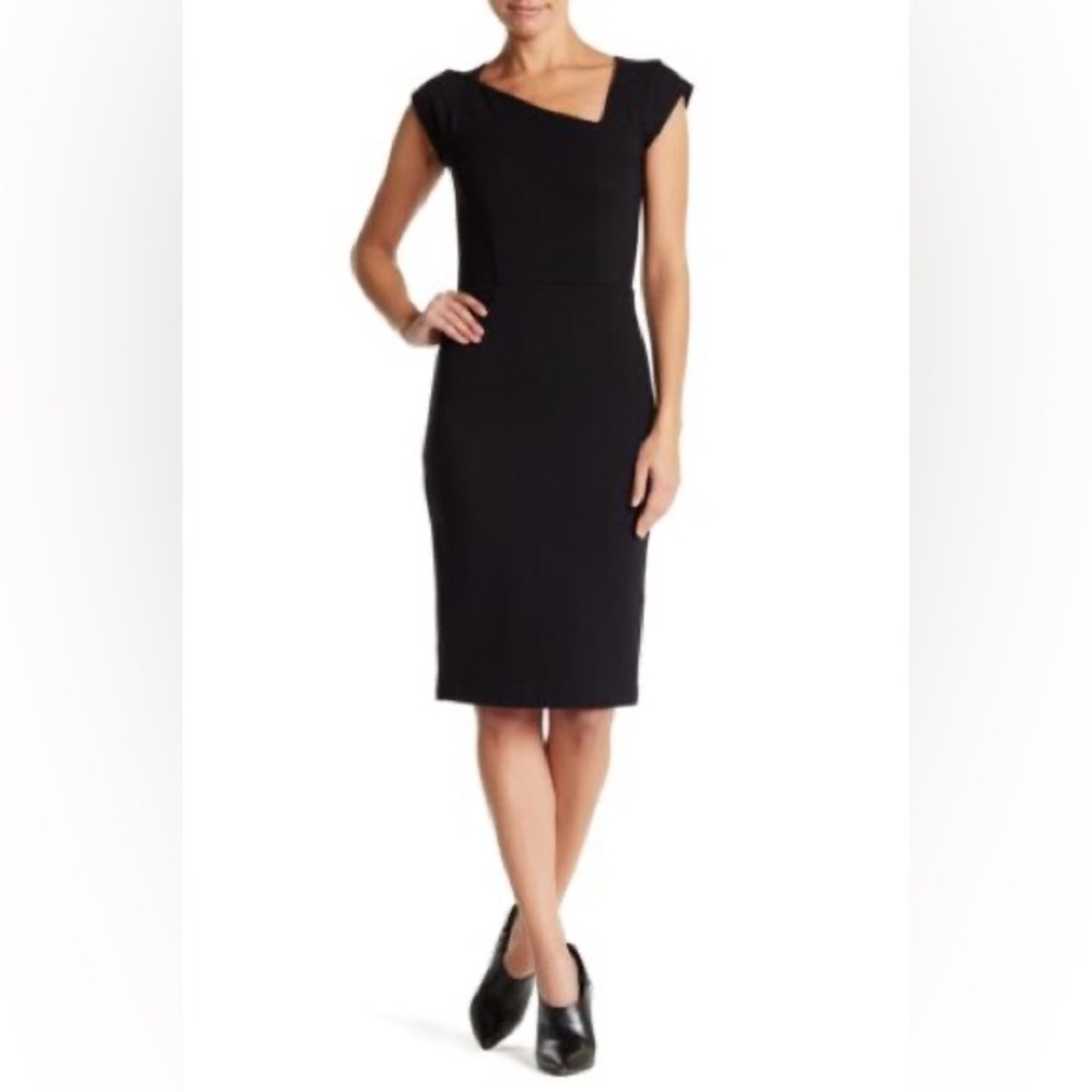 NWT French Connection Lula Stretch Asymmetrical Neck Black Dress size 4